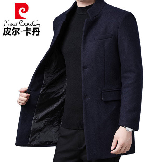 Pierre Cardin high-end men's woolen coat men's winter thickened mid-length wool windbreaker casual solid color woolen coat M921 black 4XL 195/112A (recommended 180-195Jin Jin equals 0.5 kg)