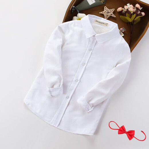Xin Yueqing children's velvet white shirt performance clothes for boys autumn and winter thickened tops children's white shirt winter primary school uniforms pure white long sleeves velvet 150 cm