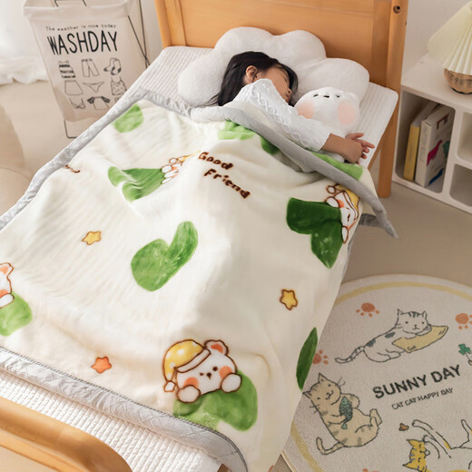 Langsha (langsha) Raschel nap blanket, nap blanket, winter thickened and velvet warm children's single quilt nap blanket, loving cute baby, double thickened, quick heating and warm, 100x120cm, weighs about 1.5Jin, Jin is equal to 0.5kg