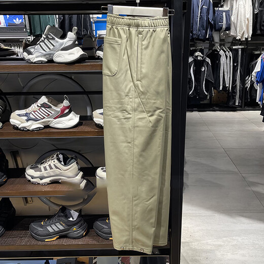 Adidas (adidas) sports pants men's pants 2025 autumn and winter casual pants woven plus velvet loose straight pants trousers JX1788 JX1789 green trousers snap button M