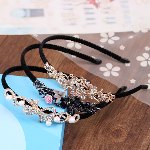 Qumeisi imitation pearl hairband for women, simple Korean headwear, rhinestone bow, versatile headband for going out, bangs clip, hairpin for women, flower after flower
