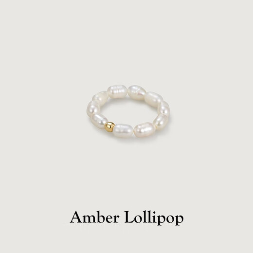 Amber Lollipop freshwater millet bead ring for women, versatile, high-end index finger ring, anniversary birthday gift for girlfriend and wife, white (freshwater pearl)