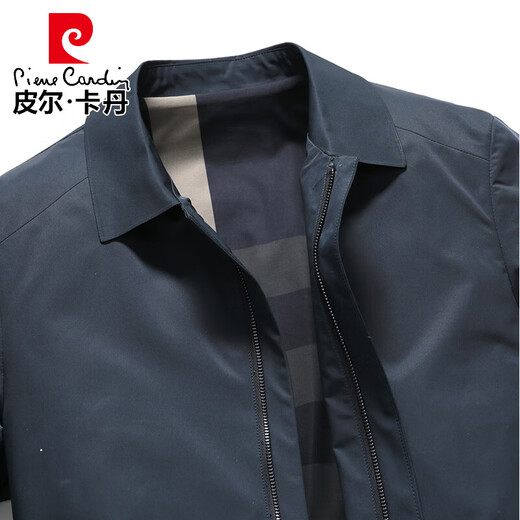 Pierre Cardin 2026, новая осенняя ветровка, мужская деловая повседневная ветровка средней длины с лацканами среднего возраста, простое и универсальное весенне-осеннее пальто синего цвета 190/XXXL