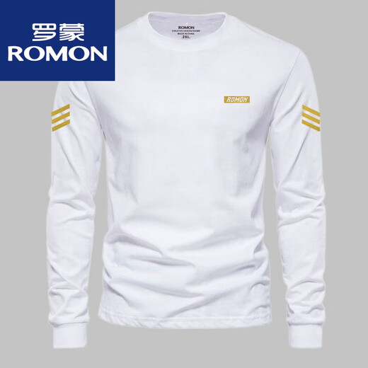 ROMON Men's Cotton Long Sleeve T-Shirt Round Neck Autumn Drawstring Bottoming Shirt Trendy Printed Young and Middle-aged Slim Fit 6022 Black Spring and Autumn Style L 120-140Jin Jin is equal to 0.5 kg