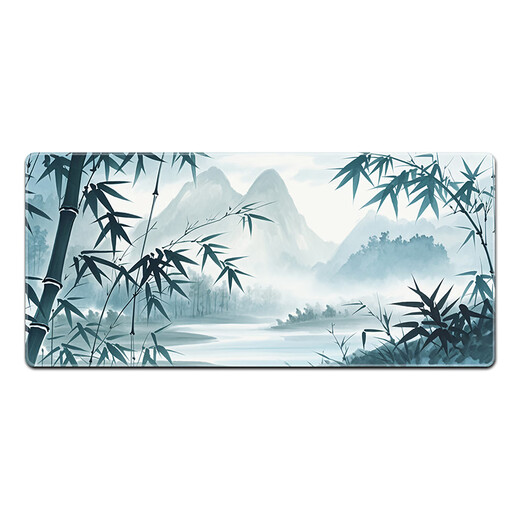 三色猫鼠标垫大号国风山水电竞游戏古风键盘垫定制电脑办公桌桌 12034翠竹远山 100厘米x50厘米x5毫米