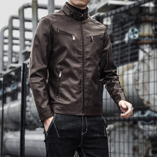 
Woodpecker leather jacket men's spring and autumn casual men's jacket pussy motorcycle jacket street fashion men's top slim Coffee regular XL (recommended 115-130 Jin [Jin equals 0.5 kg])