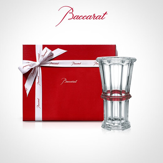 Baccarat Haku series 1841 large vase gold rim straight cylinder gift transparent + red