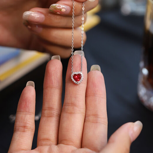 GEM STONE KING red zircon necklace 925 silver inlaid with colored gemstones heart-shaped necklace cute and playful as a Valentine's Day gift for your girlfriend