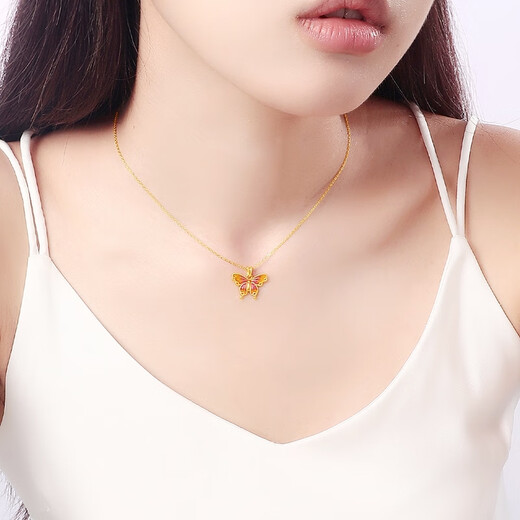 Safir birthday gift 18K gold pendant female gold butterfly gift girlfriend birthday gift single pendant 18K gold blue butterfly