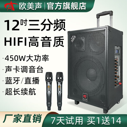 European and American professional performance high-end outdoor audio for karaoke square dance singing portable mobile drawbar audio with microphone Bluetooth professional three-way high-power speaker 263 drawbar 12-inch subwoofer 450W power 1* wireless microphone 1* lavalier microphone + spree