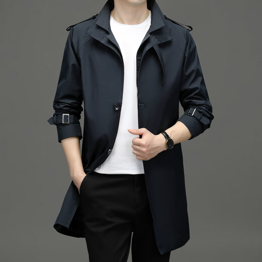 ROMON windbreaker men's business casual mid-length coat fashion coat slim top D-2022 Navy 3XL