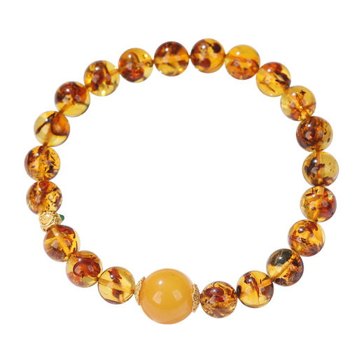 OUCERNY flower amber bracelet natural amber beeswax round beads multi-treasure single circle diy bracelet Baltic inscription gift