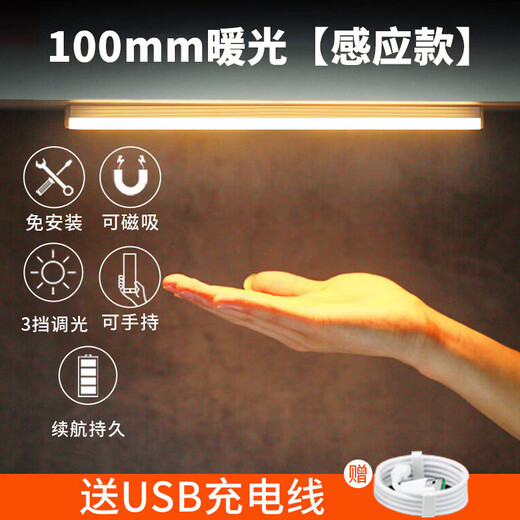 枫岚情 FENGLANQled体感应灯条磁吸灯橱柜灯衣柜酒柜鞋柜usb感应小夜灯长条充电 100mm暖光 白光/暖光