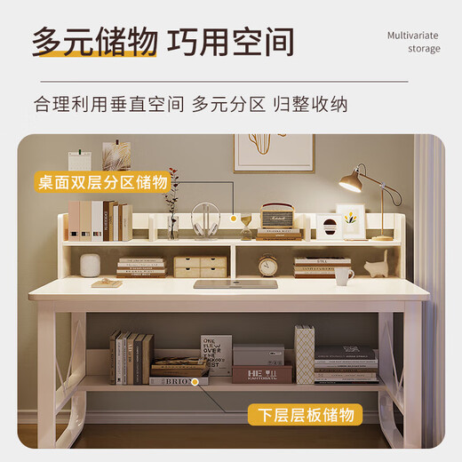 Jiajialin solid wood computer desk bedroom study desk home office student with bookshelf integrated desktop writing desk with bookshelf desk warm white 100*50*72cm