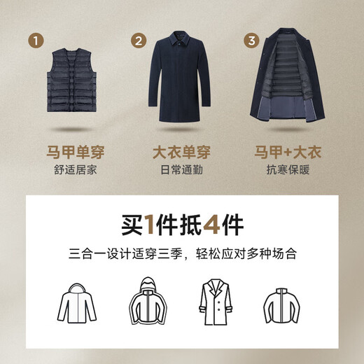 Septwolves Wool Woolen Coat Autumn and Winter Removable Down Vest Men's Jacket Warm, Soft and Comfortable Men's Clothing