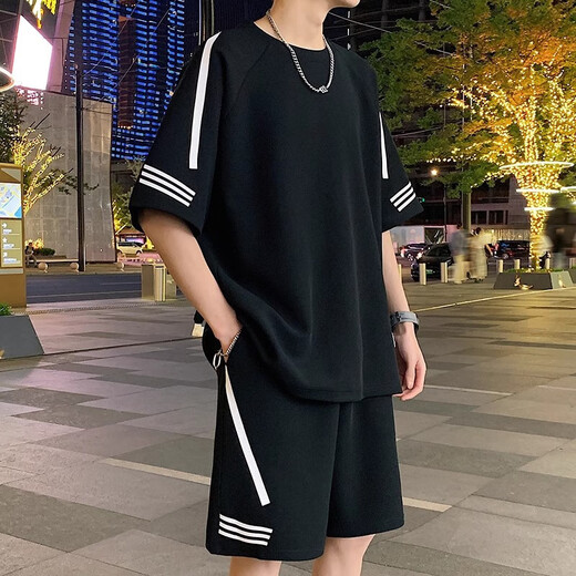 JEANSWEST short-sleeved T-shirt men's summer thin loose ice silk teen handsome two-piece clothes shorts paired with two-piece set 2-4-4022-653 white (one set) 2XL