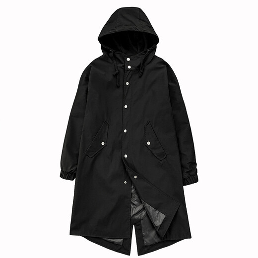 Lovren thickened cotton autumn and winter coat windbreaker men's medium-length large size loose casual trendy knee-high coat hooded jacket black regular thickness 3XL (suitable for 175-210Jin Jin equals 0.5 kg)