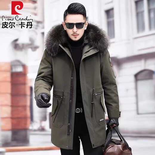 Pierre Cardin parka men's removable full mink lining fur all-in-one coat mid-length off-size mink fur coat winter red L