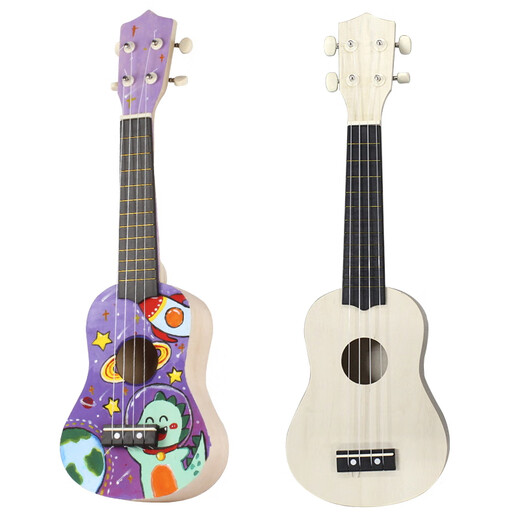 Ukulele diy small guitar handmade homemade assembly material package painted hand painted graffiti wooden 21 inches boxed round + paint + backpack back 21 inches