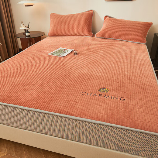 Gudie milk velvet quilted fitted sheet single piece thickened and warm winter Simmons mattress protector embroidered dustproof bed cover rock gray 180cmx200cm single fitted sheet