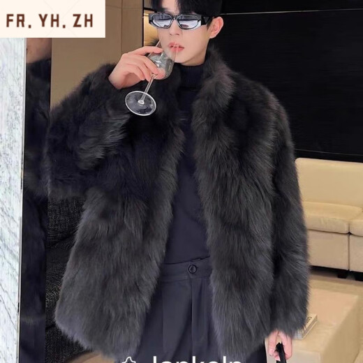 FR.YH.ZH imitation fur imitation leather men's jacket thickened imitation fox mink pu coat winter new jacket black XL