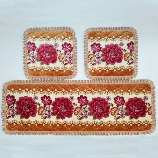 Runhuanian thickened non-slip solid wood mahogany plush blanket sofa cushion three-piece set single three-person four-person spring and autumn chair cushions straight edge red 50*50*2 pieces + 50*150 three-piece set