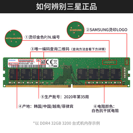 Samsung (SAMSUNG) DDR4 RECC storage server memory module ECC RDIMM REG suitable for Huawei, Lenovo, Dell, HP, Inspur, Sangfor brand server 32G 2400 RECC server memory