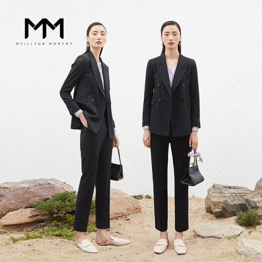 Mai Meng Shopping Mall Mai Meng 2022 Autumn New Style Suit Striped Lapel Jacket Pants Women Dark Navy Pants 599C250221-1 S 155/80A (110 Jin Jin is equal to less than 0.5 kg)
