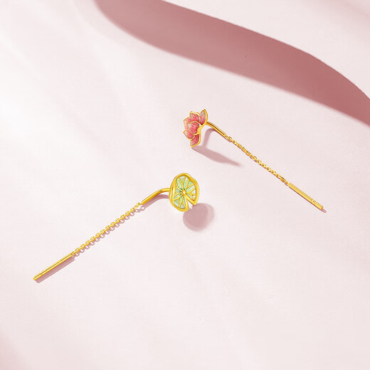 Chao Acer Huayun Yellow 18K Gold Earrings Earrings for Women Gold Lotus Lotus Leaf Lotus Earrings as Birthday Gifts for Girlfriend Lotus (Single Style)
