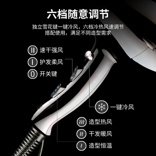 永日（Yours）永日吹风机大功率发型师专用理发店大风力电吹风筒家用负离子护发 2300w-旗舰版-9898黑蓝光
