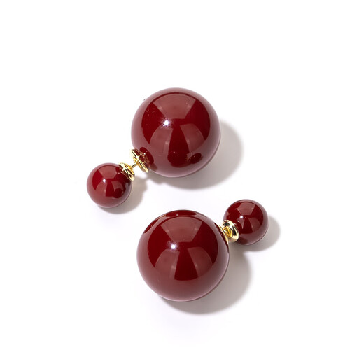 Qlady temperament double-sided red round beads silver needle earrings 2025 new temperament high-end light luxury earrings women's New Year earrings