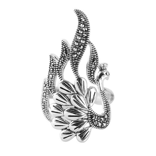 ROSENA SAMMI National Trend Peacock Ring S925 Sterling Silver Retro Style Ring Opening Women's Index Finger Fashion Niche Light Luxury Ruyi Peacock Ring + Peace Card Opening Adjustable