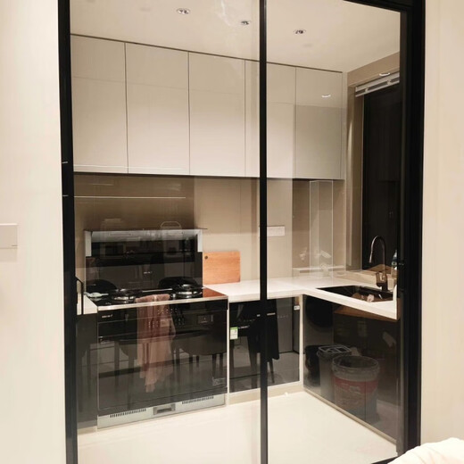 勤凯定制厨房推拉门极窄边框三联动长虹玻璃门阳台客厅隔断移门包安装 需先提供尺寸计算价格不要直接下