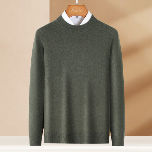 Antonio 10% cashmere + sheep wool simple solid color wool sweater men's half turtleneck autumn and winter new warm sweater brown tea green 52 (180/96A)