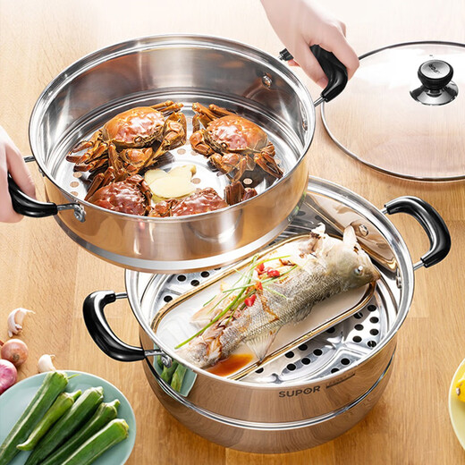 Supor pot set combination kitchen utensils non-stick wok burning frying pan steamer soup pot full set of knives and spatulas kitchen stainless steel stainless steel pot set 17 pieces