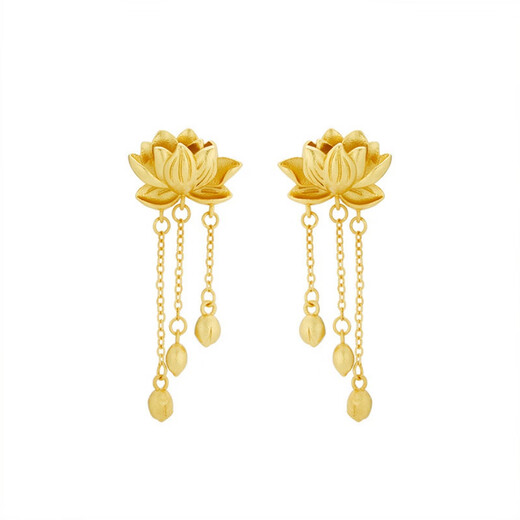 Sanskrit Old Phoenix Gold Shop Style Ancient Tassel Lotus Yellow I Gold Earrings Wedding Lotus Lotus Lotus 18k Gold Earrings Lotus Earrings Pair
