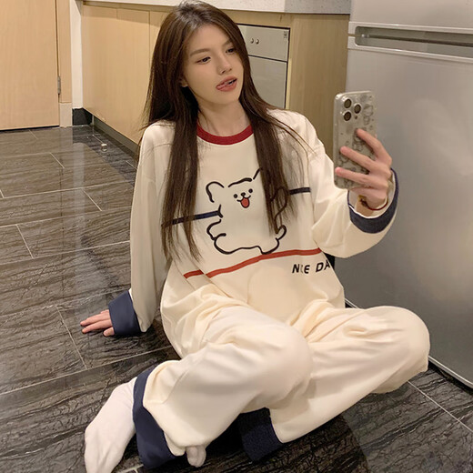 莫代尔长袖睡衣女春秋季小狗卡通可爱学生可外穿2025新款网红家居服套装 16813 KT猫旗舰款 M【建议80-95斤】