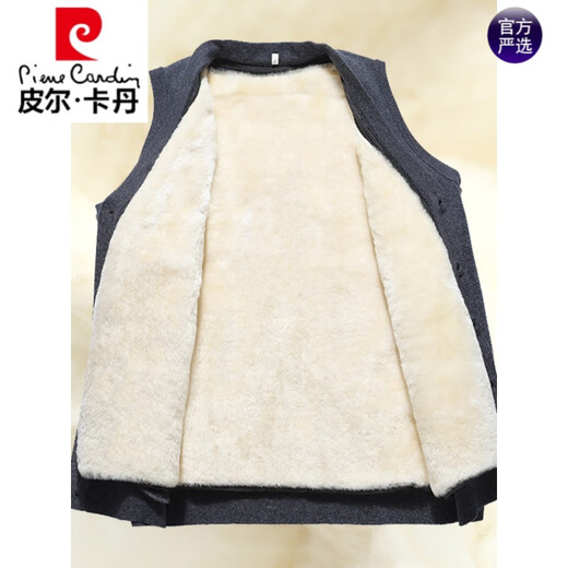 皮尔卡丹品牌高端男装 中老年男冬季羊毛衣马甲爸爸棉坎肩羊皮毛一体背心保暖加厚绒马夹 中灰色(有内衬) 3XL
