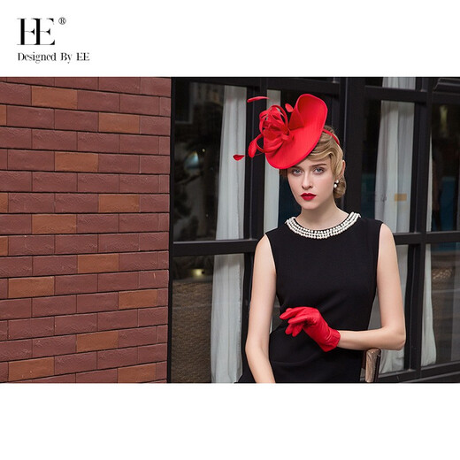 EE original design European and American fashionable lady hat Elegant and versatile Jockey Club lady style hat for women 2336 red