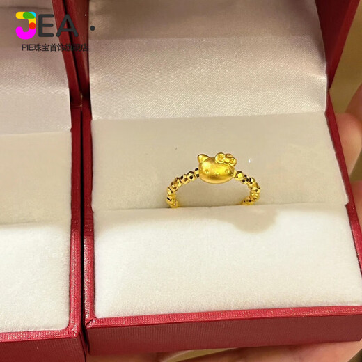 Jea.Pie 18k yellow l gold ring gold hello kitty gold 999 Hello Kitty KT ring as a birthday gift for girlfriend Gold KT ring (remark finger circumference)