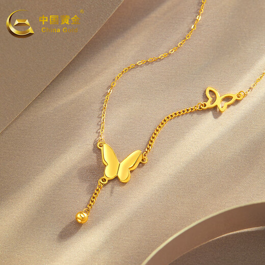 China Gold (CHINA GOLD) K golden necklace butterfly tassel set clavicle chain for mother, wife, birthday gift, Valentine's Day gift, about 1.2g