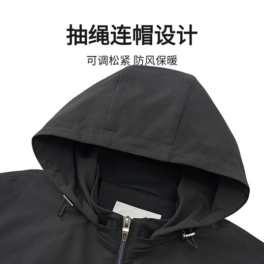 Dances with Wolves, fleece lining, winter outdoor casual hooded windproof and warm men's jacket 001 black 175