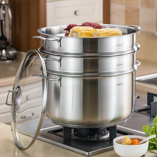 Momscook stainless steel steamer steamer 304 two-layer steamer double bottom thickened gas induction cooker universal soup pot steamer dual-purpose (MT32ST) double-layer steamer 32cm