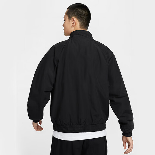 NIKE Men's Autumn New Stand Collar Zipper Loose Windproof Warm Long Sleeve Jacket Plush Jacket Polar Fleece FZ0657-010 Black XL