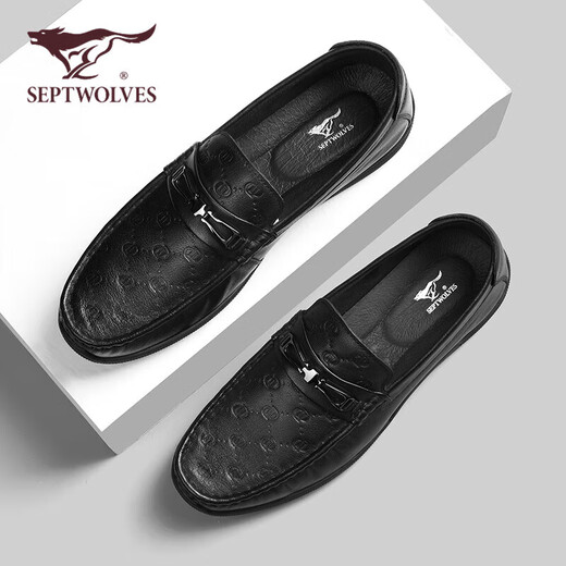 SEPTWOLVES first-layer cowhide bean shoes men's shoes men's autumn business casual leather shoes men's slip-on loafers black 42