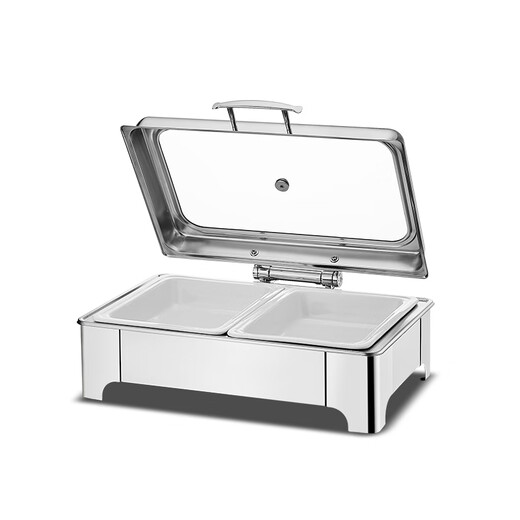 Luxury 304 stainless steel electric heating buffet stove insulation pot hotel Buffy stove buffet breakfast stove insulation pot (CNC) rectangular single grid punching 9 liters