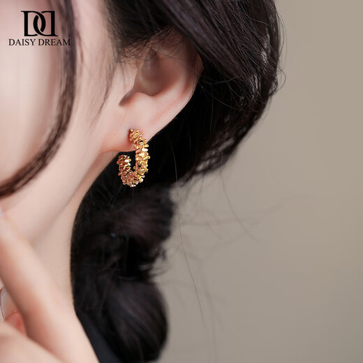 DAISY DREAM925 silver needle broken silver gold earrings for women light luxury niche fashion earrings high-end personalized French earrings gold broken silver earrings 925 silver needle