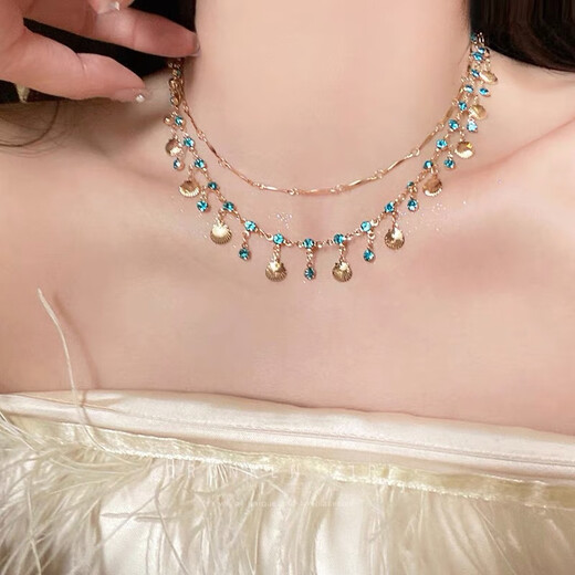 Blue Flash -Bohrerschalen -Armband Halskette Set Leichte Luxus Nische Exquisites Urlaubsstil Stapelte Krungsnetzkette heißes Accessoires S653 Gold Armband
