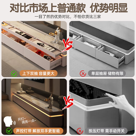 Isabel 2024 new model TV cabinet combination cabinet hidden socket modern simple living room background wall cabinet cream style floor cabinet 2.4 meters floor-standing TV cabinet/4 drawers