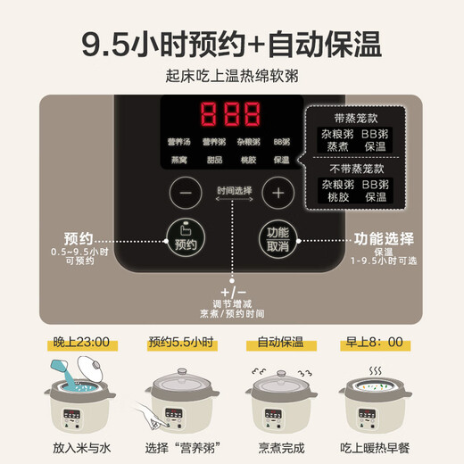 Bear electric stew pot, electric stew pot, waterproof stew pot for 3-4 people, soup pot, bird's nest stew pot, soup pot, soup pot, baby food pot DDZ-C25X6 4L with steamer